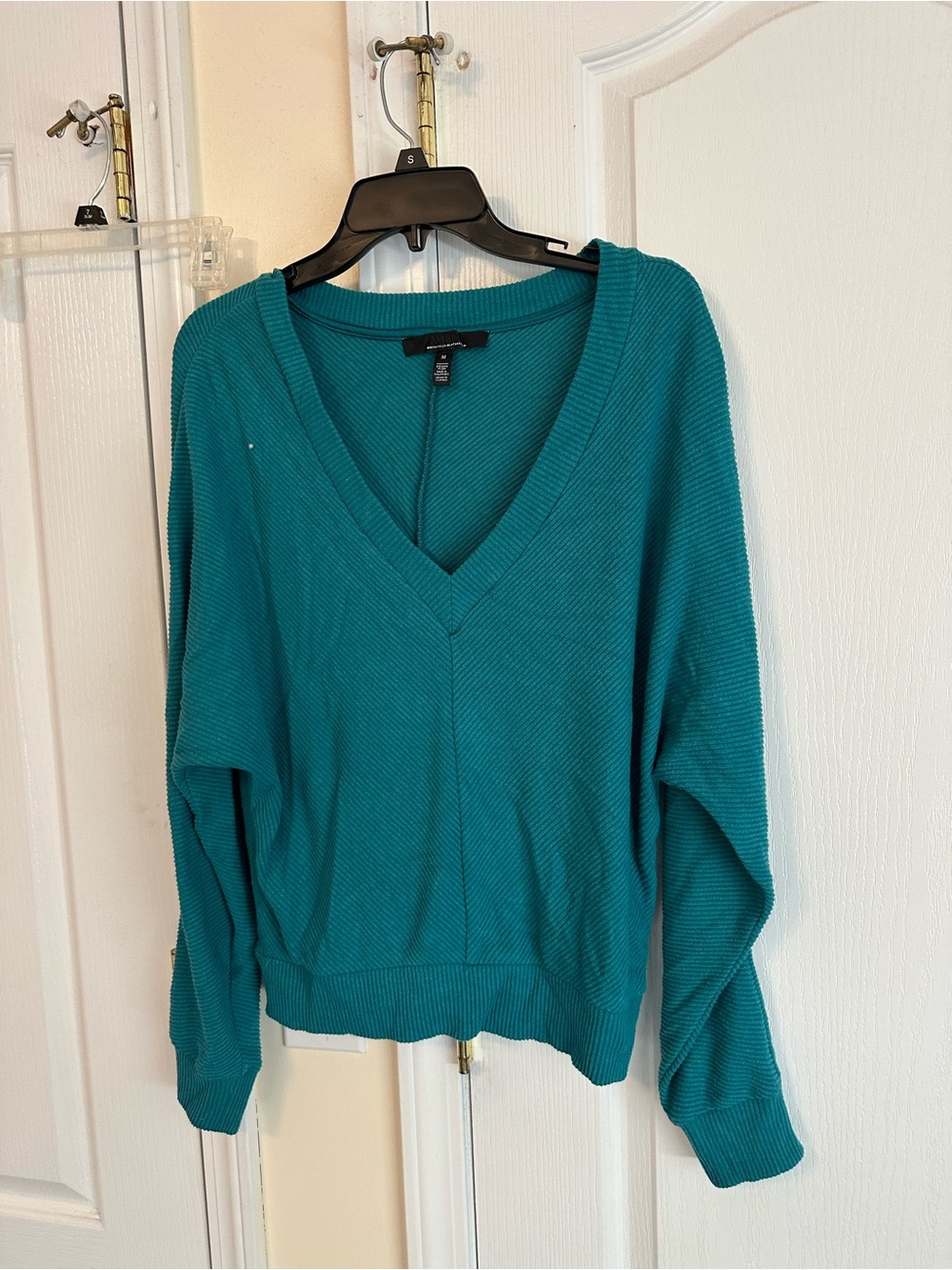 Teal V-Neck Women's Sweater - Classic Rib Knit